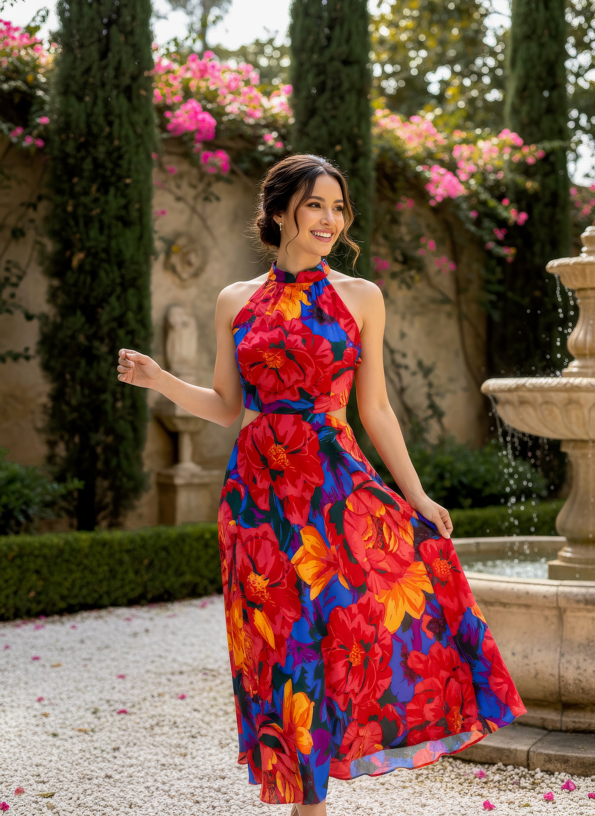 Delphine Halter Cheongsam -Sunset Blooms 12