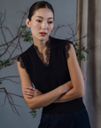 Risa Lace Trim Tank - Black / White BACKORDER