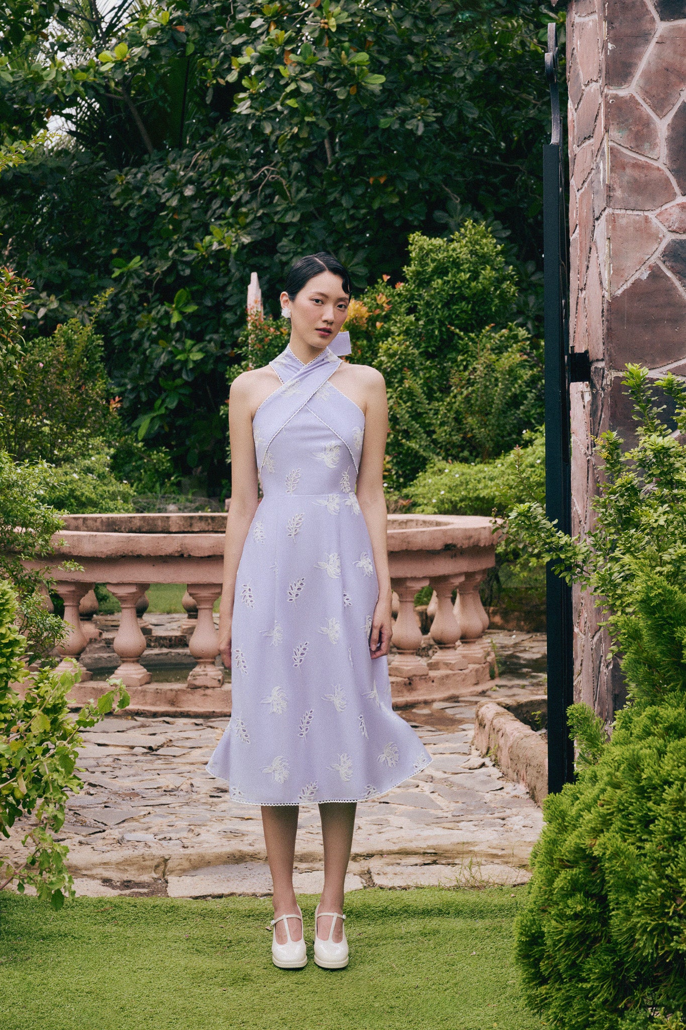 Rhea Halter Dress - Lilac Embroidery