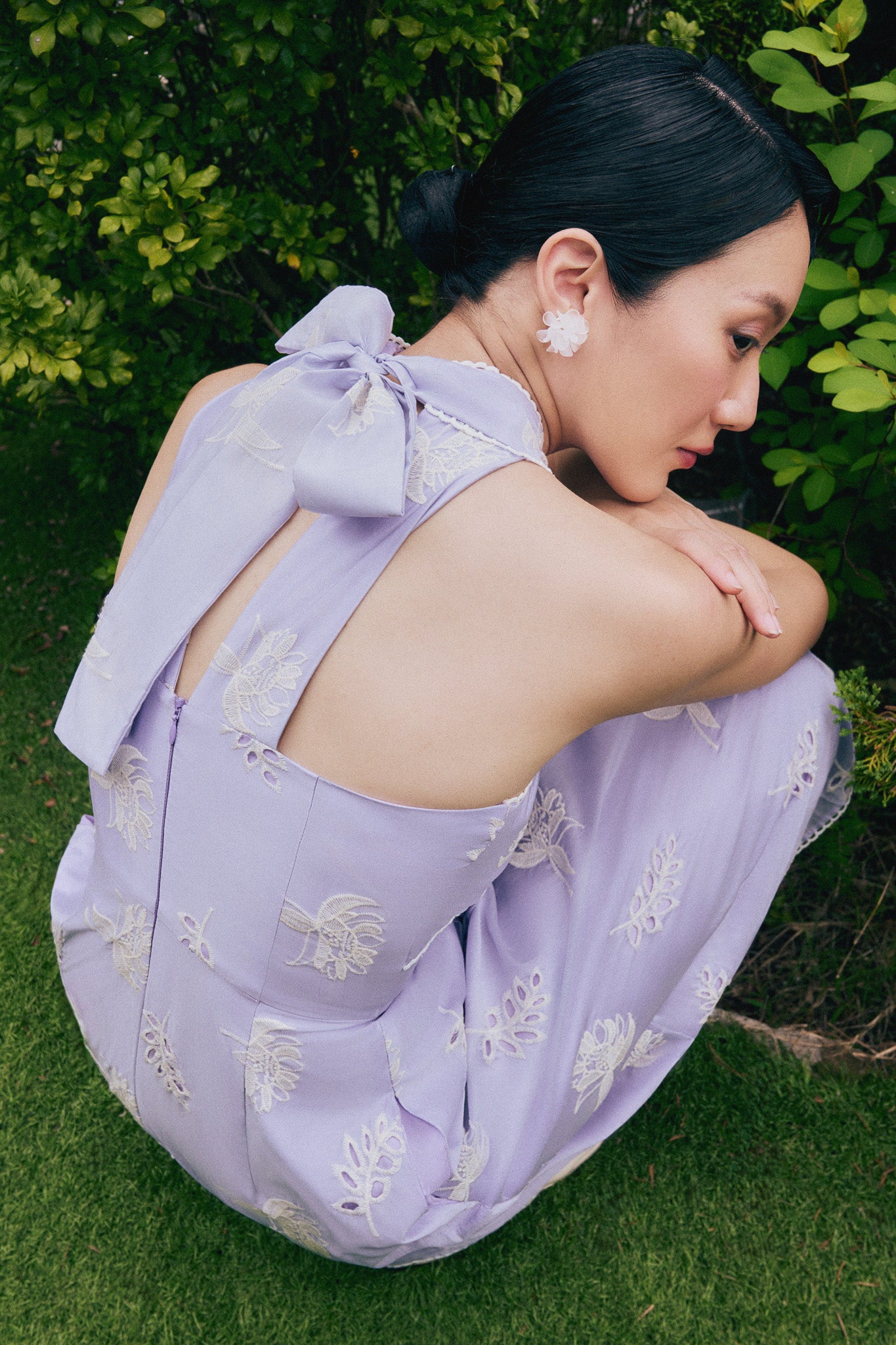 Rhea Halter Dress - Lilac Embroidery