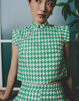 Riddle Houndstooth Skirt Set - Green/Black-White