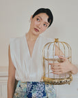 Crystal Pleated V-Neck Top