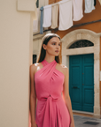 Clyo Halter Knot Dress - Red /Rose Pink (Pre-order)