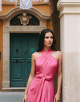 Clyo Halter Knot Dress - Red /Rose Pink (Pre-order)