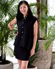 Zahara Skirt Set - Pink Leaves / Black