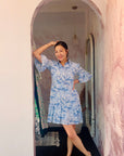 Colette Shirt Dress - Fuchsia Jungle / Watercolour Blues