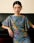 Carmela Flutter Sleeves Dress - Jacquard Blue / Black & White