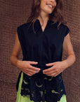 Sayang Embroidery Tie Top - White / Midnight Blue