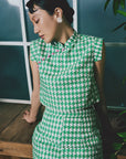 Riddle Houndstooth Skirt Set - Green/Black-White