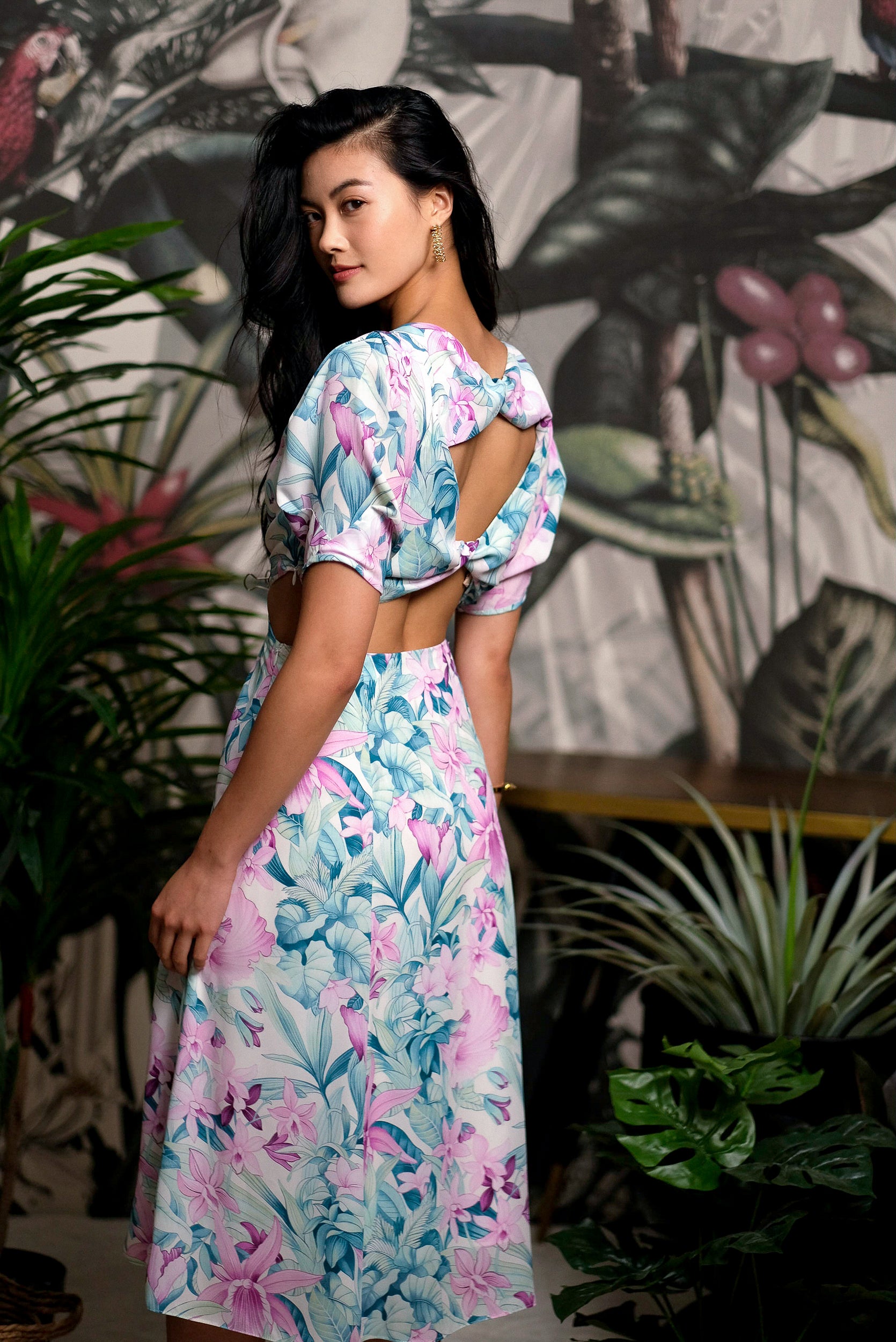 Twylla Double Twisted Flare Dress - Purple Orchids