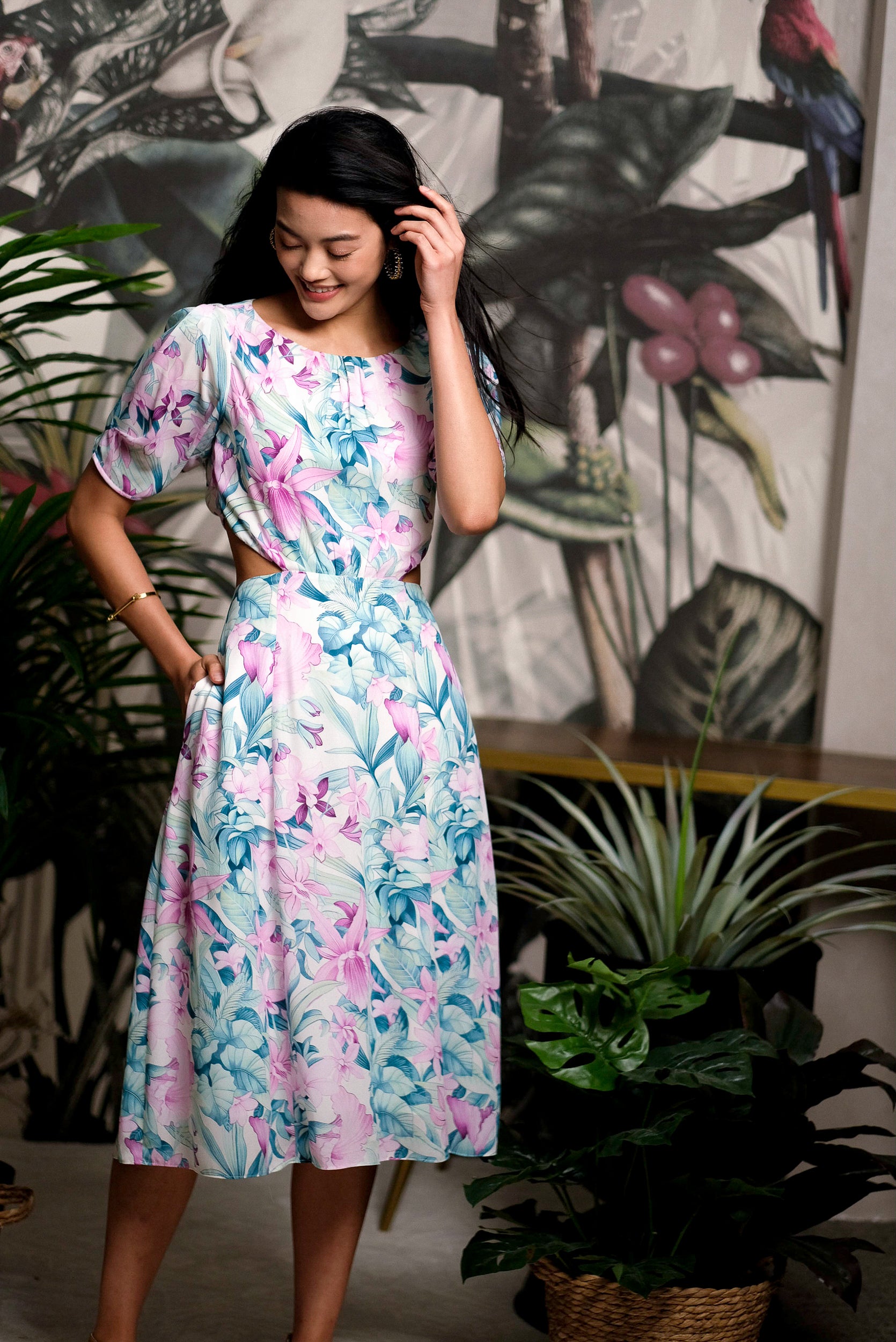 Twylla Double Twisted Flare Dress - Purple Orchids