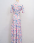 Gigi Pleated Maxi Cheongsam - Pastel Romance / Cobalt Blooms