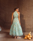 Giselle Pleated Halter Cheongsam - Mint Floral