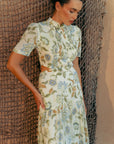 Gigi Pleated Maxi Cheongsam - White Paisley