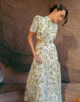 Gigi Pleated Maxi Cheongsam - White Paisley