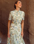 Gigi Pleated Maxi Cheongsam - White Paisley
