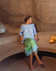 Sediah Smocked Top - Sky Blue / Brown
