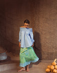 Sediah Smocked Top - Sky Blue / Brown