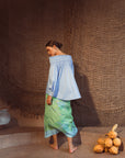 Sediah Smocked Top - Sky Blue / Brown