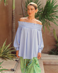 Sediah Smocked Top - Sky Blue / Brown