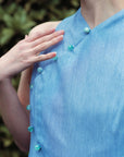Tsuki Cheongsam Top - Dark / Light Chambray BACKORDER