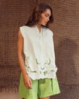 Sayang Embroidery Tie Top - White / Midnight Blue
