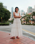 Colonial Cotton Voile Dress - White / Olive Green