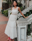 Colonial Cotton Voile Dress - White / Olive Green