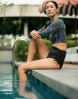 High Tide Swim Bottoms - Abstract Botanical / Black