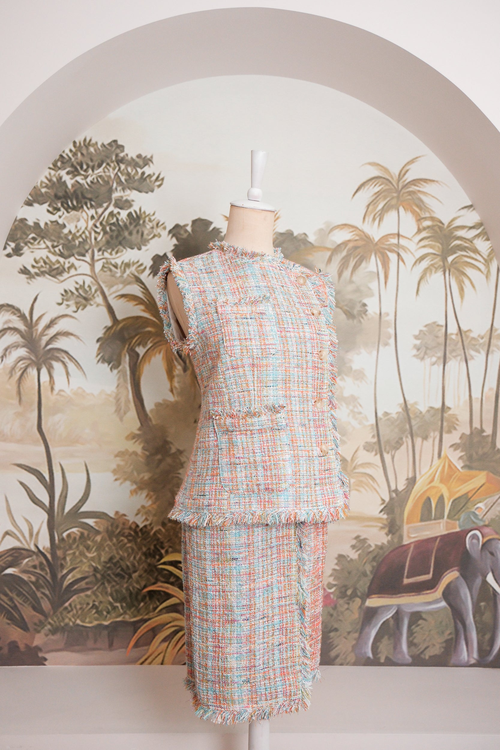 Roxette Tweed Skirt Set - Tangerine/ Turquoise