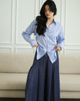 Mia Tie-Back Shirt - Blue Weave / White