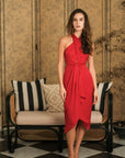 Clyo Halter Knot Dress - Red /Rose Pink (Pre-order)