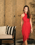 Clyo Halter Knot Dress - Red /Rose Pink (Pre-order)