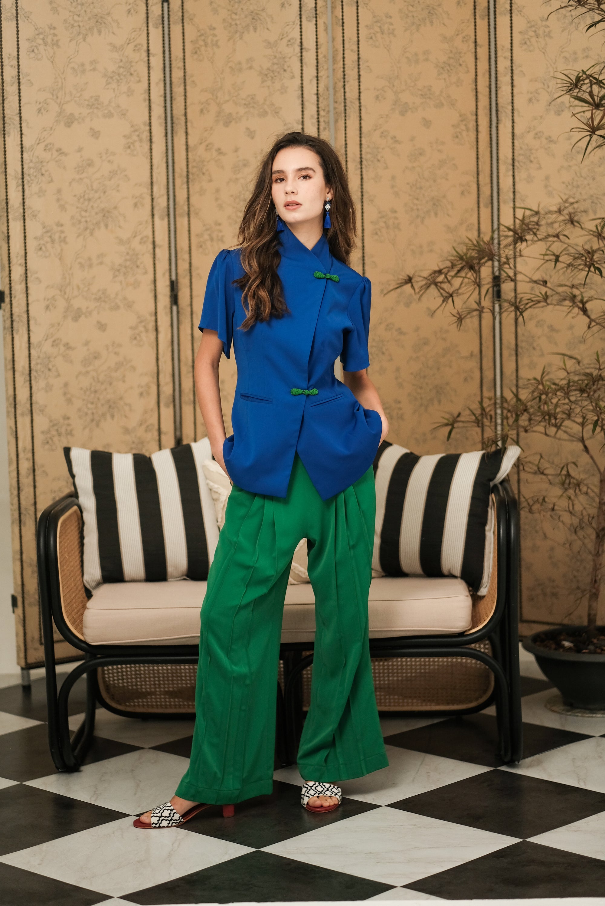 Penelope Pleated Pants - Cobalt
