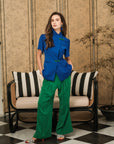 Penelope Pleated Pants - Cobalt / Emerald / Black