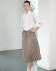 Carita Pleated Skirt - Black / Beige / Chambray