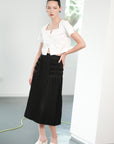 Carita Pleated Skirt - Black / Beige / Chambray