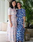 Gigi Pleated Maxi Cheongsam - Pastel Romance / Cobalt Blooms