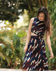 Marina Cut-Out Dress - Maroon Blue Geometric / Houndstooth