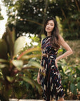 Marina Cut-Out Dress - Maroon Blue Geometric / Houndstooth