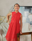 Lil' Contessa Eyelet Cheongsam - Vermillion