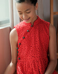 Lil' Contessa Eyelet Cheongsam - Vermillion