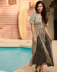 Laurel Houndstooth Godet Maxi Dress - Black / White