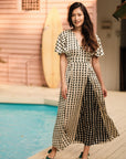 Laurel Houndstooth Godet Maxi Dress - Black / White