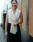 Aira Pleated Vest - Cream / Black