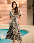 Laurel Houndstooth Godet Maxi Dress - Black / White
