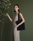 Mizumi Pleated Shoulder Bag- Black/ Beige/ Lilac