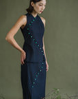 Tsuki Cheongsam Top - Dark / Light Chambray BACKORDER