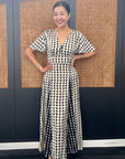 Laurel Houndstooth Godet Maxi Dress - Black / White