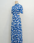 Gigi Pleated Maxi Cheongsam - Pastel Romance / Cobalt Blooms